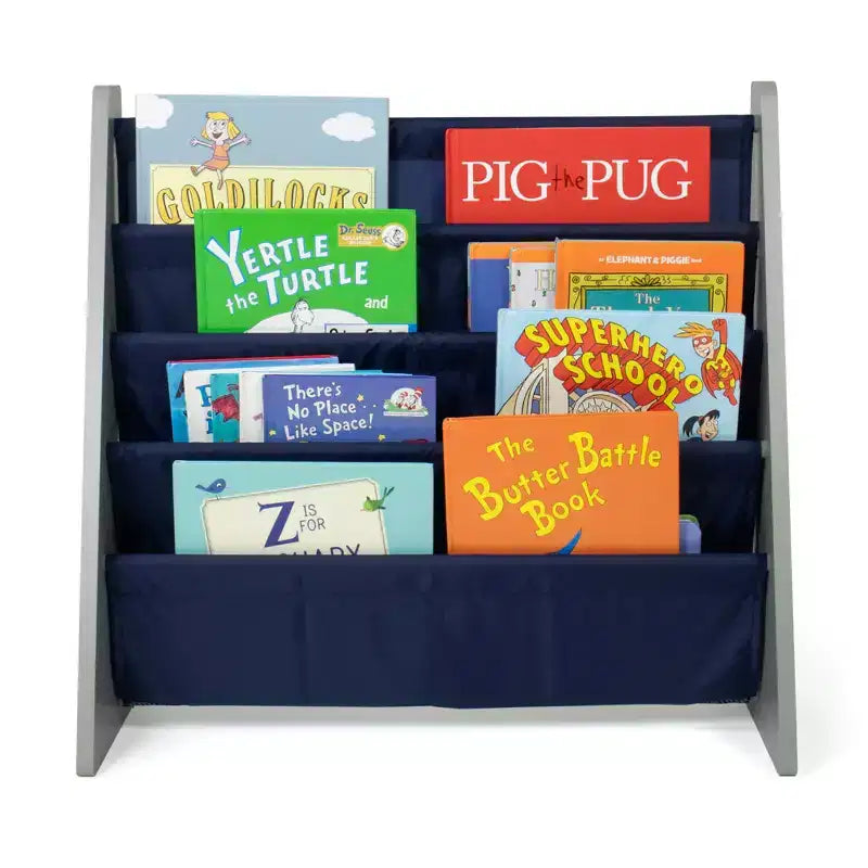 Libreria a 4 ripiani per bambini blu navy/grigio - Organizzatore di libri per camerette