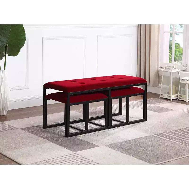 Panca trapuntata in metallo con 2 sedili estraibili rossi - Design moderno a basso profilo