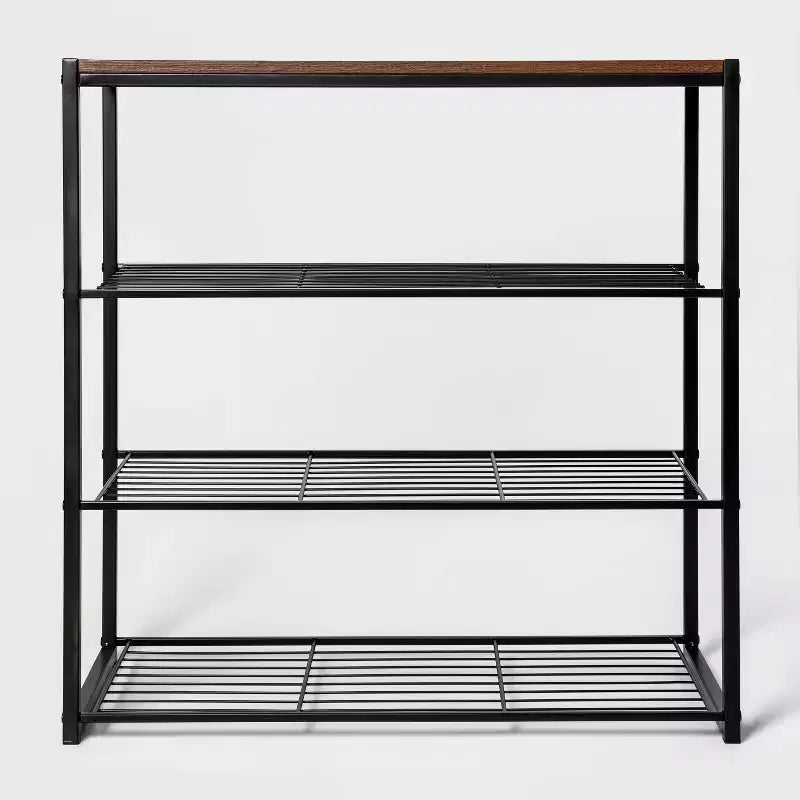 4 Tier Shoe Rack Black Metal with Walnut Wood - Brightroom™