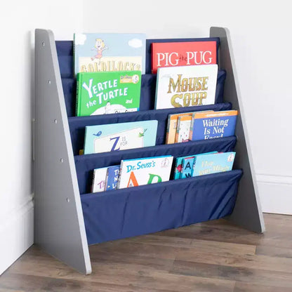 Libreria a 4 ripiani per bambini blu navy/grigio - Organizzatore di libri per camerette