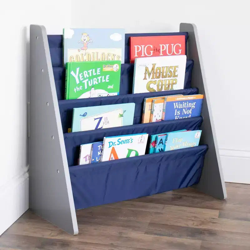 Libreria a 4 ripiani per bambini blu navy/grigio - Organizzatore di libri per camerette