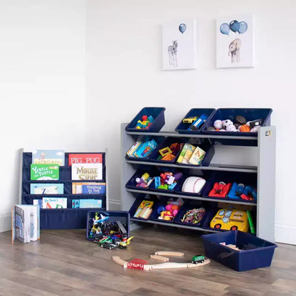 Libreria a 4 ripiani per bambini blu navy/grigio - Organizzatore di libri per camerette