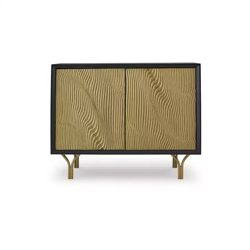 Mobiletto contenitore d'accento con ante con finitura dorata e struttura nera - Stile Glam