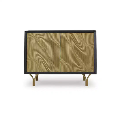 Mobiletto contenitore d'accento con ante con finitura dorata e struttura nera - Stile Glam