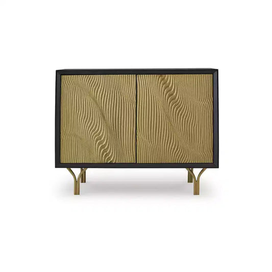 Mobiletto contenitore d'accento con ante con finitura dorata e struttura nera - Stile Glam