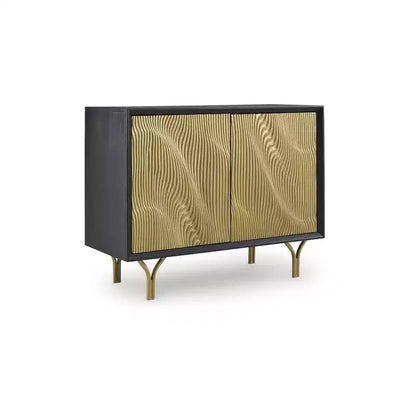 Mobiletto contenitore d'accento con ante con finitura dorata e struttura nera - Stile Glam