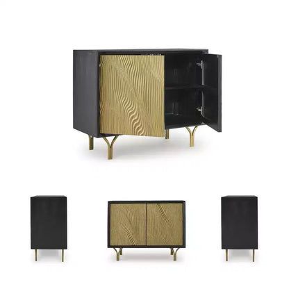 Mobiletto contenitore d'accento con ante con finitura dorata e struttura nera - Stile Glam
