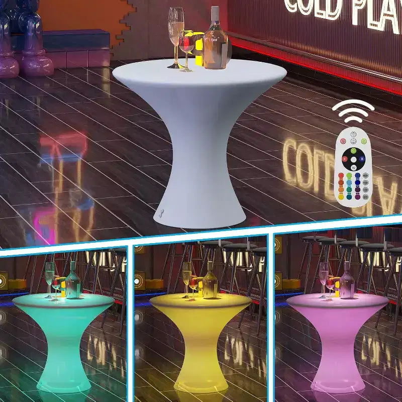 Tavolo da bar rotondo illuminato a LED da 23" per cocktail bar/pub - Ricaricabile, 16 colori RGB, impermeabile IP65