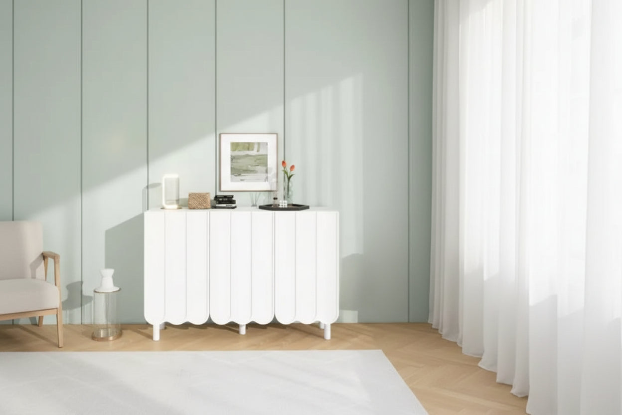 Living Room Storage: Cream Minimalist Shoe Cabinet with Adjustable Shelf