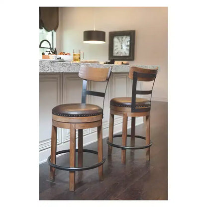 Sgabelli da bar girevoli altezza bancone marrone chiaro - similpelle, borchie decorative