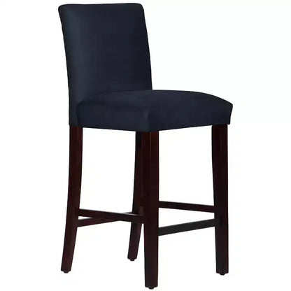 Sgabello da bar Hendrix in velluto blu navy - Rivestito in tessuto, gambe affusolate, altezza seduta 78,7 cm, fatto a mano