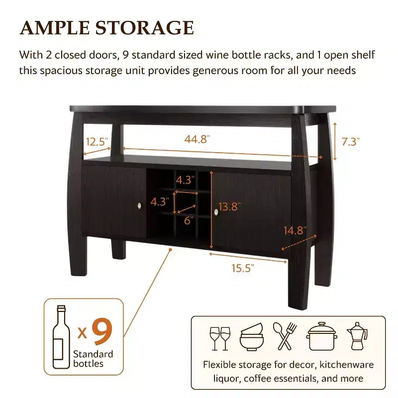 Credenza Curva Moderna Audace in Espresso - Elegante Soluzione di Archiviazione per Sale da Pranzo