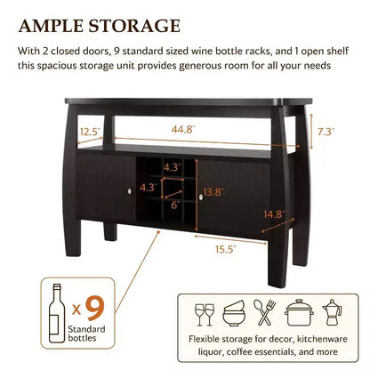 Credenza Curva Moderna Audace in Espresso - Elegante Soluzione di Archiviazione per Sale da Pranzo
