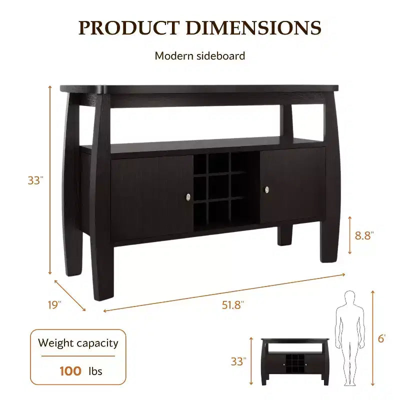 Credenza Curva Moderna Audace in Espresso - Elegante Soluzione di Archiviazione per Sale da Pranzo