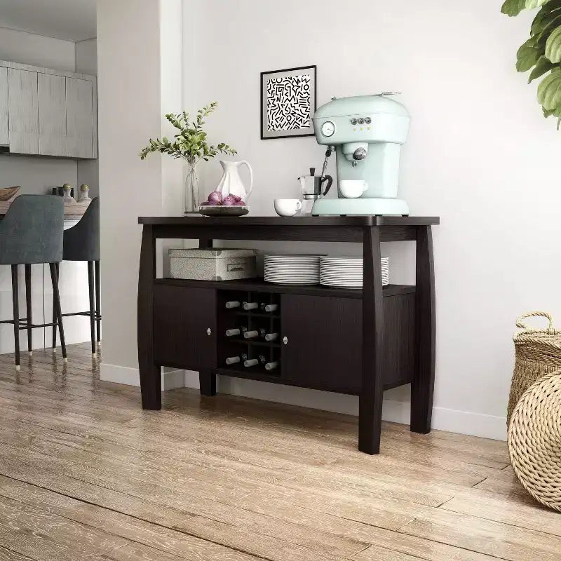 Credenza Curva Moderna Audace in Espresso - Elegante Soluzione di Archiviazione per Sale da Pranzo