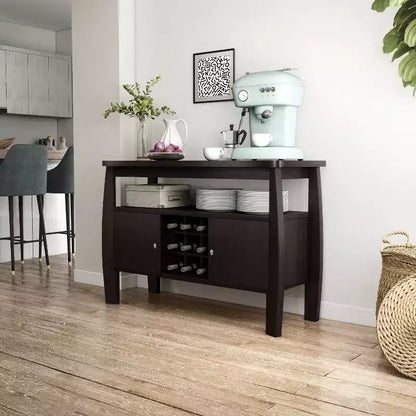 Credenza Curva Moderna Audace in Espresso - Elegante Soluzione di Archiviazione per Sale da Pranzo