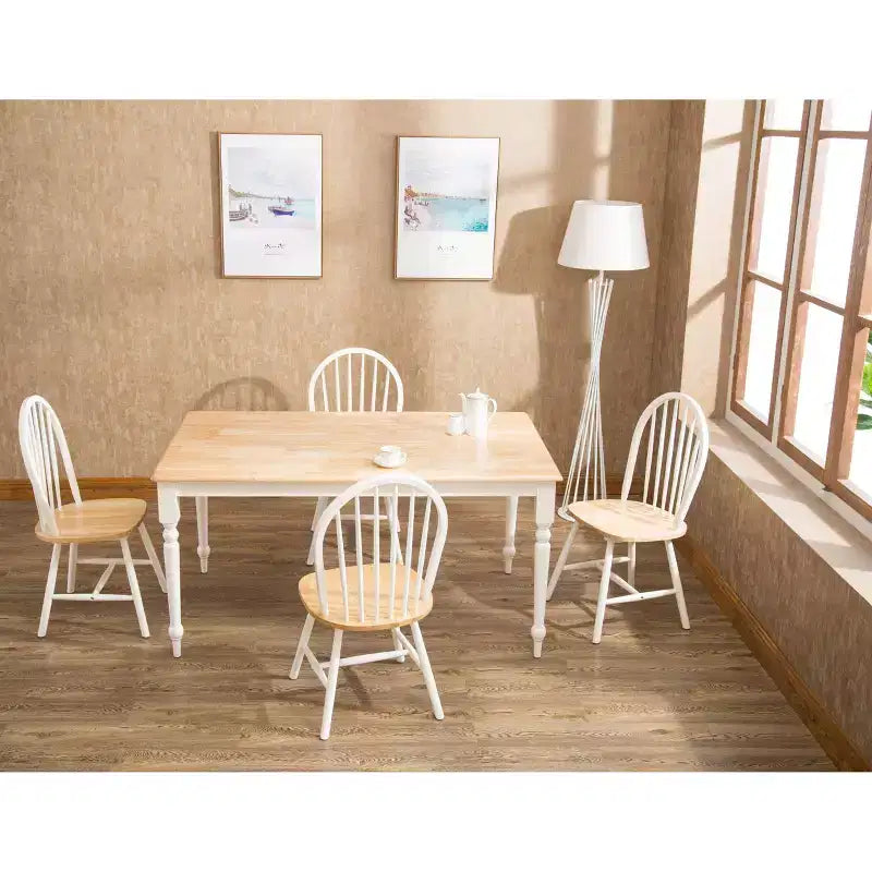 Tavolo da Pranzo Rettangolare Legno Marrone/Bianco - Legno di Hevea, 6 Posti, 152 cm L x 91 cm P, Base a 4 Gambe