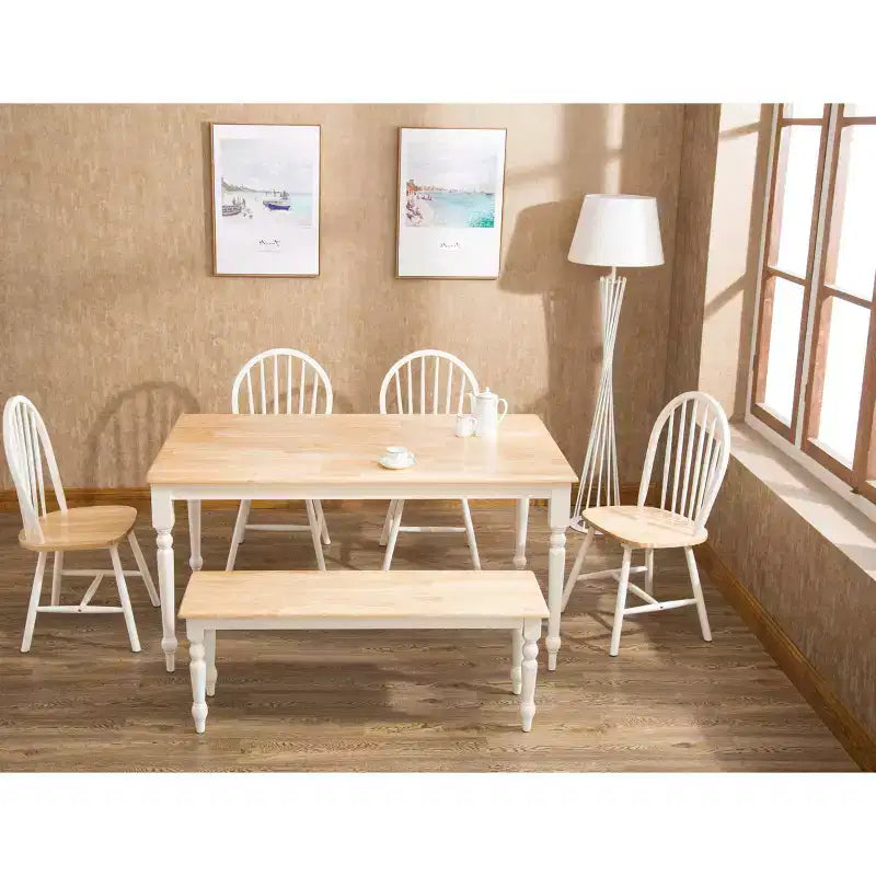 Tavolo da Pranzo Rettangolare Legno Marrone/Bianco - Legno di Hevea, 6 Posti, 152 cm L x 91 cm P, Base a 4 Gambe
