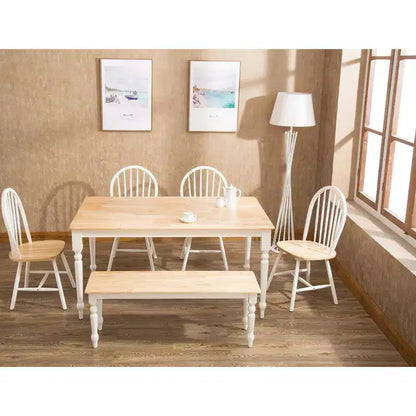 Tavolo da Pranzo Rettangolare Legno Marrone/Bianco - Legno di Hevea, 6 Posti, 152 cm L x 91 cm P, Base a 4 Gambe