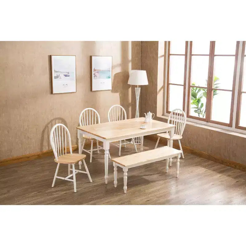 Tavolo da Pranzo Rettangolare Legno Marrone/Bianco - Legno di Hevea, 6 Posti, 152 cm L x 91 cm P, Base a 4 Gambe