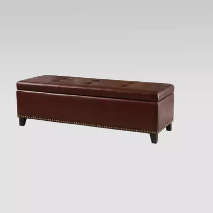 Pouf Contenitore in Pelle Marrone - Spazio Nascosto, Poggiapiedi, Seduta Extra