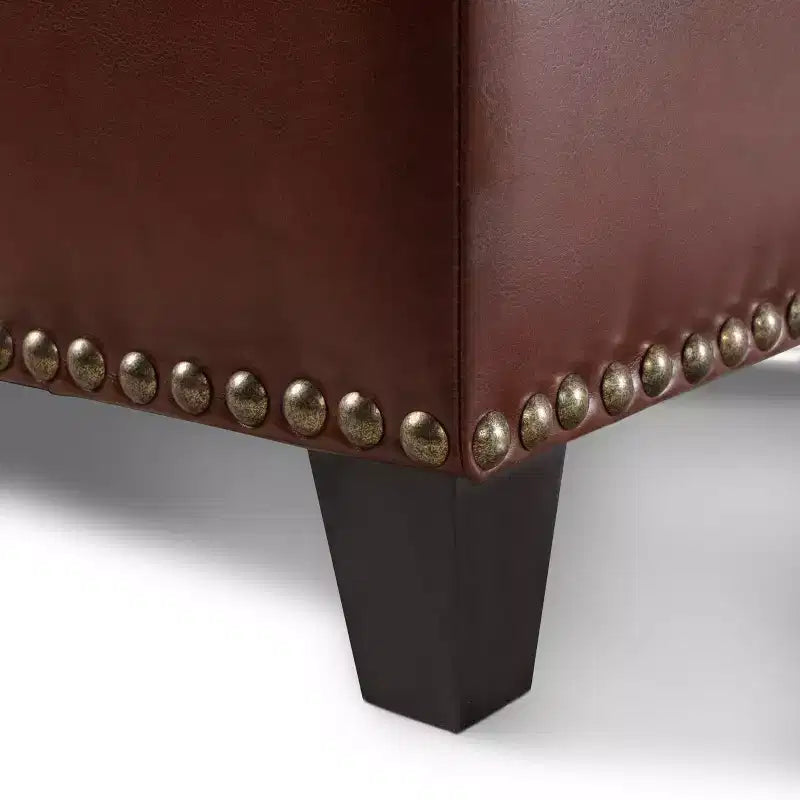 Pouf Contenitore in Pelle Marrone - Spazio Nascosto, Poggiapiedi, Seduta Extra