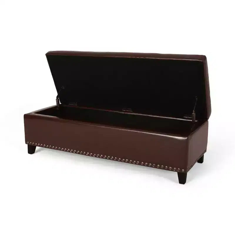 Pouf Contenitore in Pelle Marrone - Spazio Nascosto, Poggiapiedi, Seduta Extra