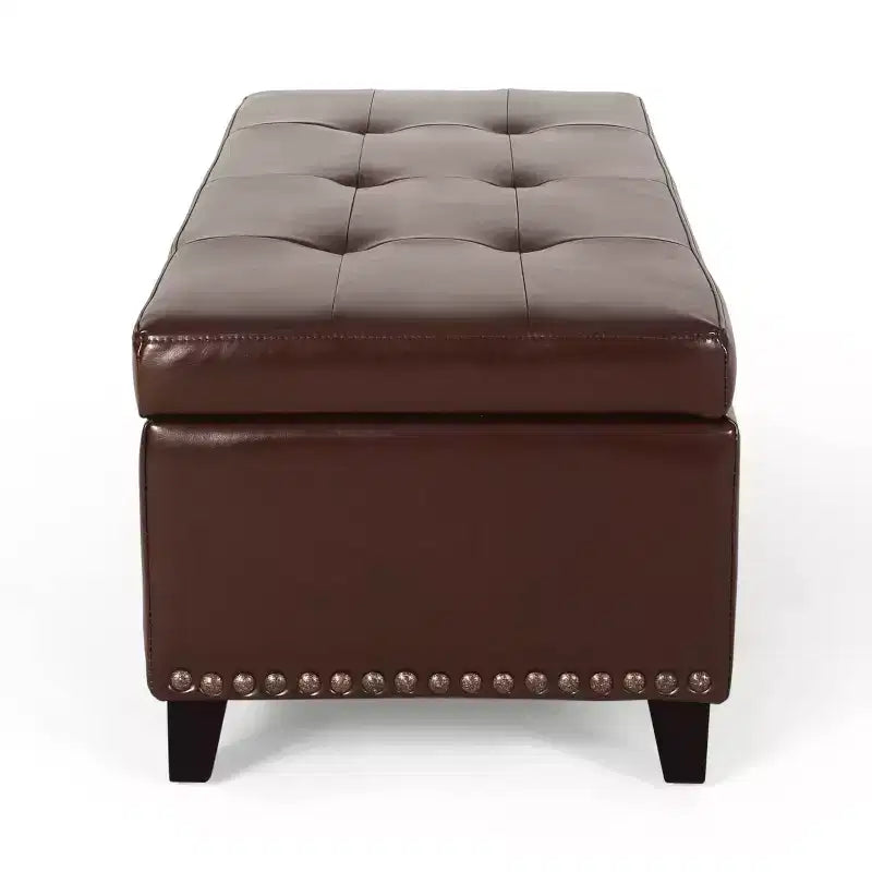 Pouf Contenitore in Pelle Marrone - Spazio Nascosto, Poggiapiedi, Seduta Extra