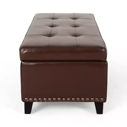 Pouf Contenitore in Pelle Marrone - Spazio Nascosto, Poggiapiedi, Seduta Extra