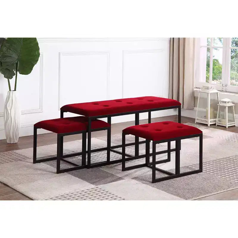 Panca trapuntata in metallo con 2 sedili estraibili rossi - Design moderno a basso profilo