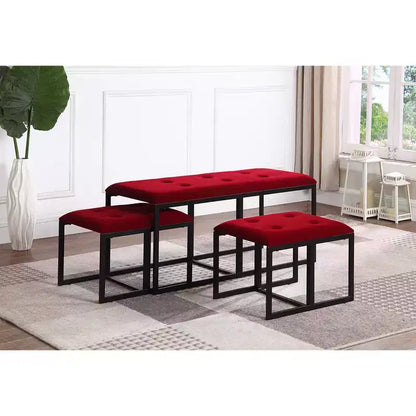 Panca trapuntata in metallo con 2 sedili estraibili rossi - Design moderno a basso profilo