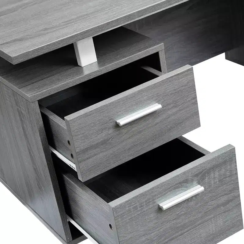 Scrivania Moderna per Ufficio con Contenitore Grigia - Piano Sospeso, Classificatore, Eleganti Gambe in Metallo