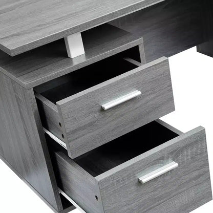 Scrivania Moderna per Ufficio con Contenitore Grigia - Piano Sospeso, Classificatore, Eleganti Gambe in Metallo