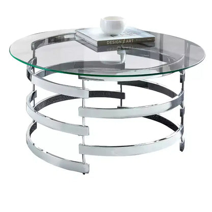 Tayside Cocktail Table Glass and Chrome - Steve Silver: Circular, Chrome Frame, Tinted Top