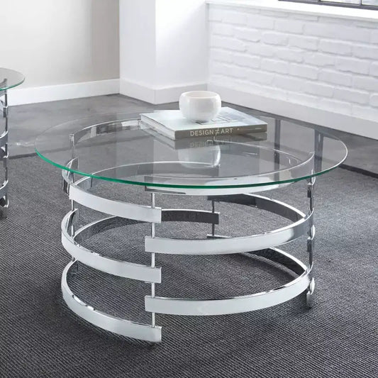 Tavolino da cocktail Tayside in vetro e cromo - Piano circolare in vetro fumé, struttura cromata
