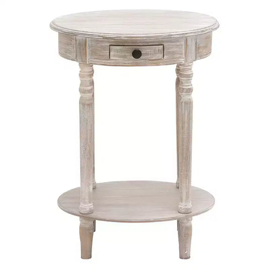 Olivia & May Wood Oval Accent Table Taupe: Farmhouse Style, Single Drawer, Indoor Use, Shelf Storage