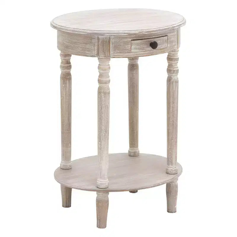 Tavolino Ovale in Legno Taupe - Stile Rustico, Cassetto Singolo, Ripiano Inferiore