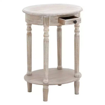 Tavolino Ovale in Legno Taupe - Stile Rustico, Cassetto Singolo, Ripiano Inferiore