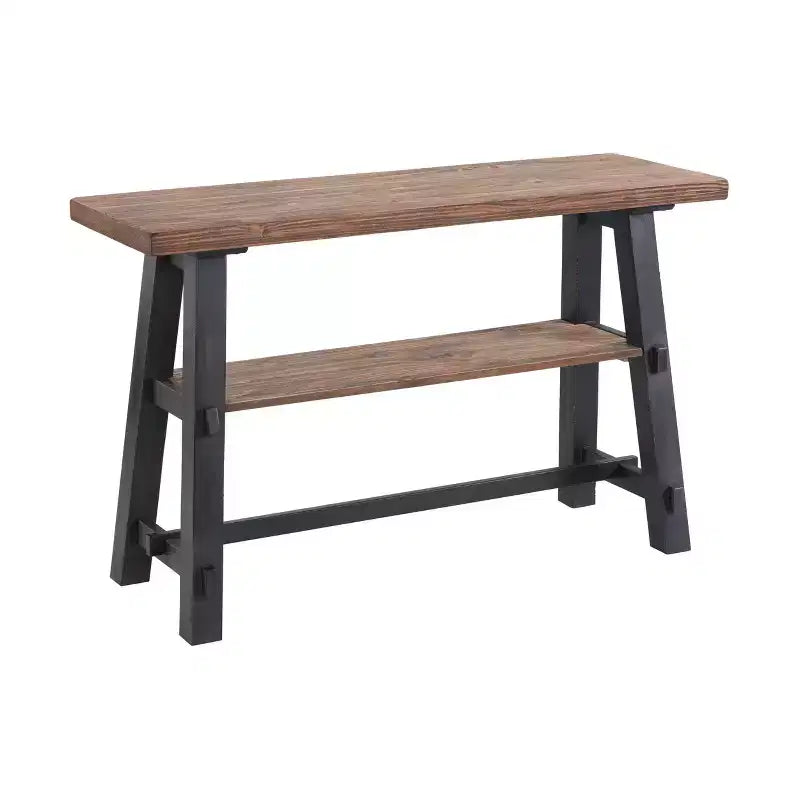 Consolle Odin da 48" in legno massello con ripiano, nera - Stile industriale rustico mid-century