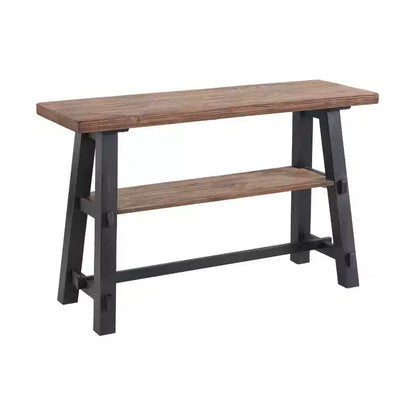 Consolle Odin da 48" in legno massello con ripiano, nera - Stile industriale rustico mid-century
