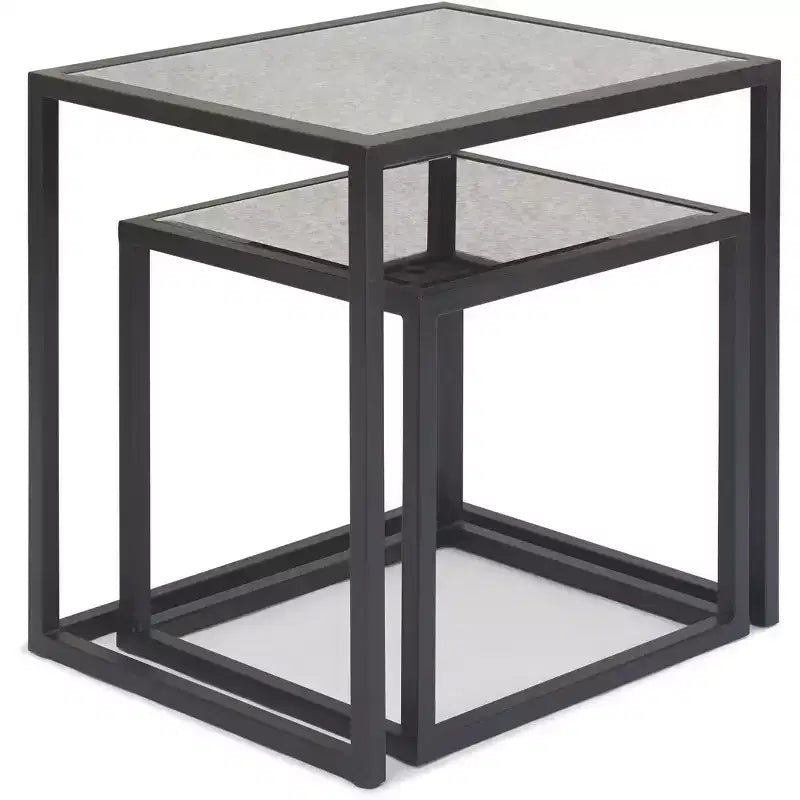 Set of 2 Gramercy Square Mirrored Accent Tables Black - Finch: Nestable, Antique Finish, Metal Frame