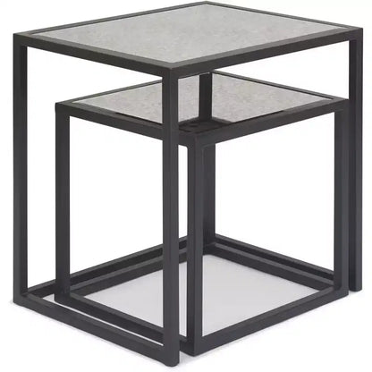 Set of 2 Gramercy Square Mirrored Accent Tables Black - Finch: Nestable, Antique Finish, Metal Frame