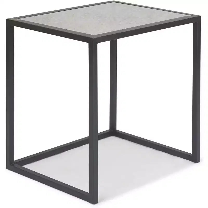 Tavolini quadrati a specchio, colore nero, impilabili, finitura anticata, struttura in metallo