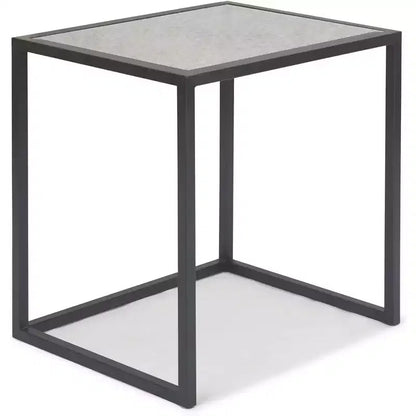 Tavolini quadrati a specchio, colore nero, impilabili, finitura anticata, struttura in metallo