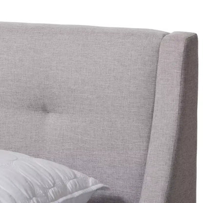 Letto a Piattaforma Moderno Rivestito in Tessuto Beige-Grigiastro - Gambe Finitura Noce