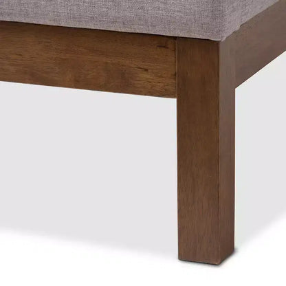 Letto a Piattaforma Moderno Rivestito in Tessuto Beige-Grigiastro - Gambe Finitura Noce