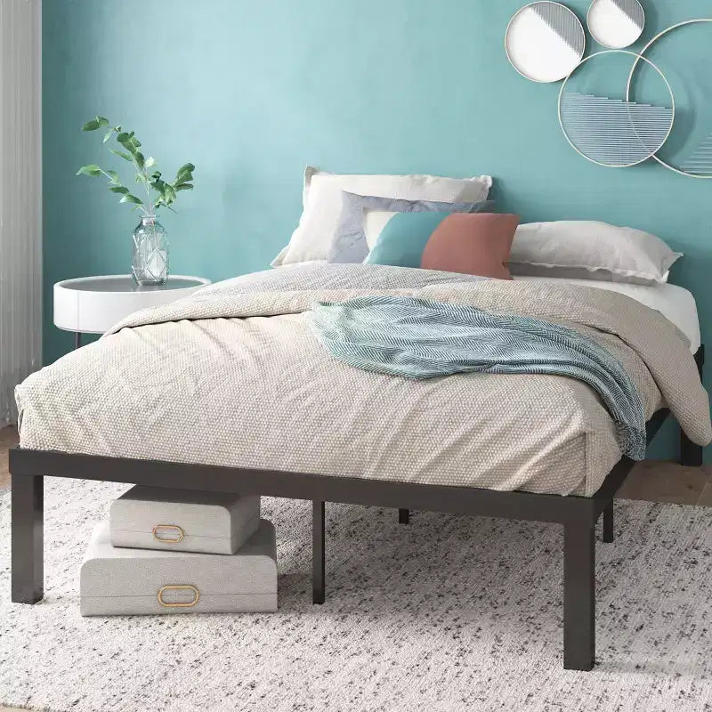 Base letto a piattaforma Quick Lock in metallo nero - Facile da montare, non è necessario il box spring