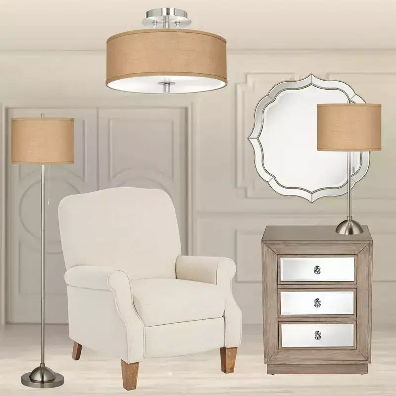 Specchio da parete rotondo Laureen Scalloped per toeletta - Vetro smussato, cornice perline color oro champagne, larghezza 32"