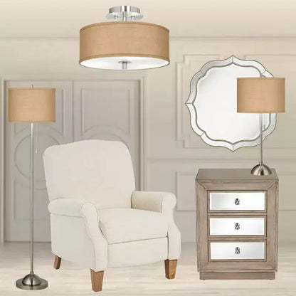 Specchio da parete rotondo Laureen Scalloped per toeletta - Vetro smussato, cornice perline color oro champagne, larghezza 32"
