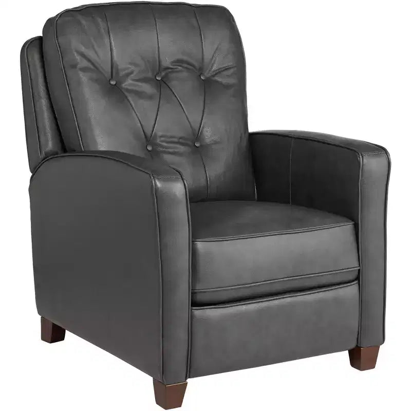 Elm Lane Livorno Gray Genuine Leather Recliner Chair Modern Armchair Comfortable Push Manual Reclining Footrest Tufted for Bedroom Living Room Reading